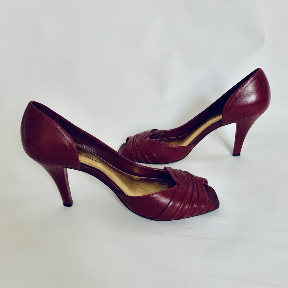 Antonio Melani Peep Toe Burgundy Leather Heels 8M